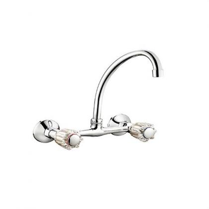 dual handle wall mounted hot cold kitchen faucet